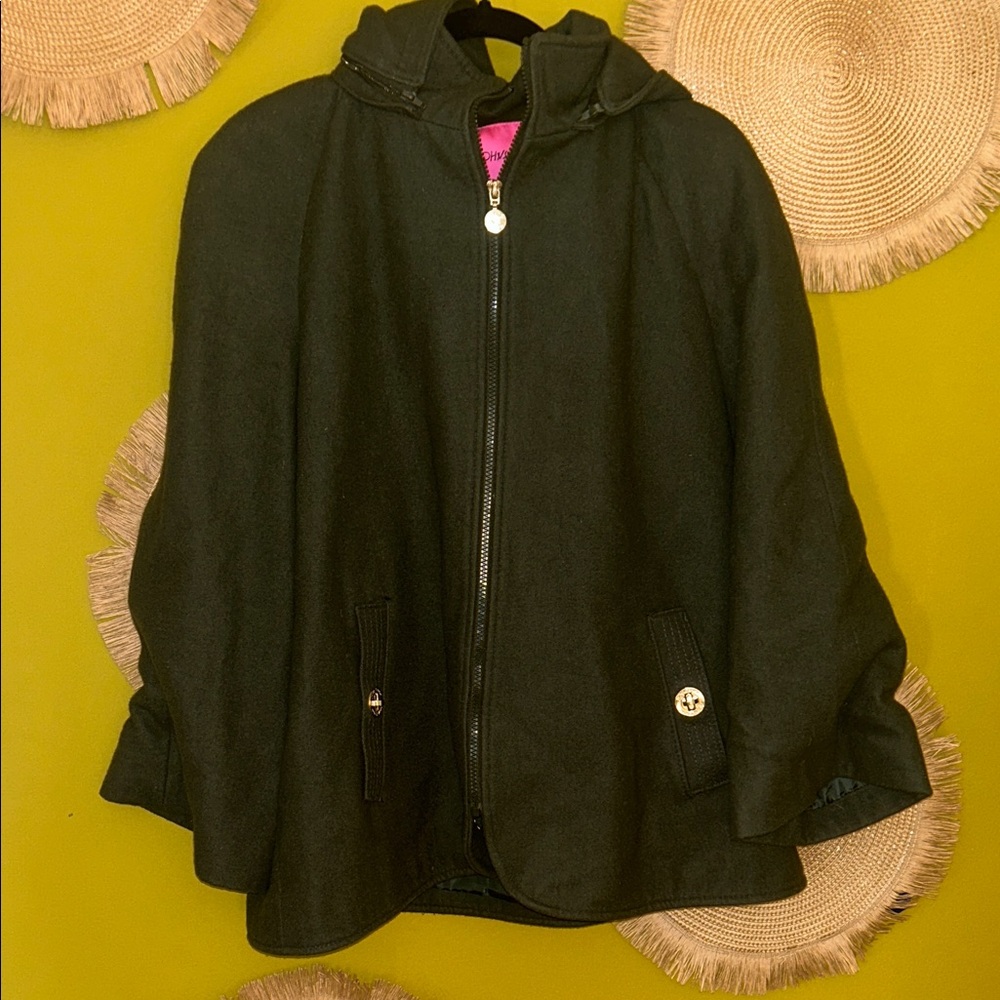 Betsy Johnson Hooded Cape pea coat-dark green